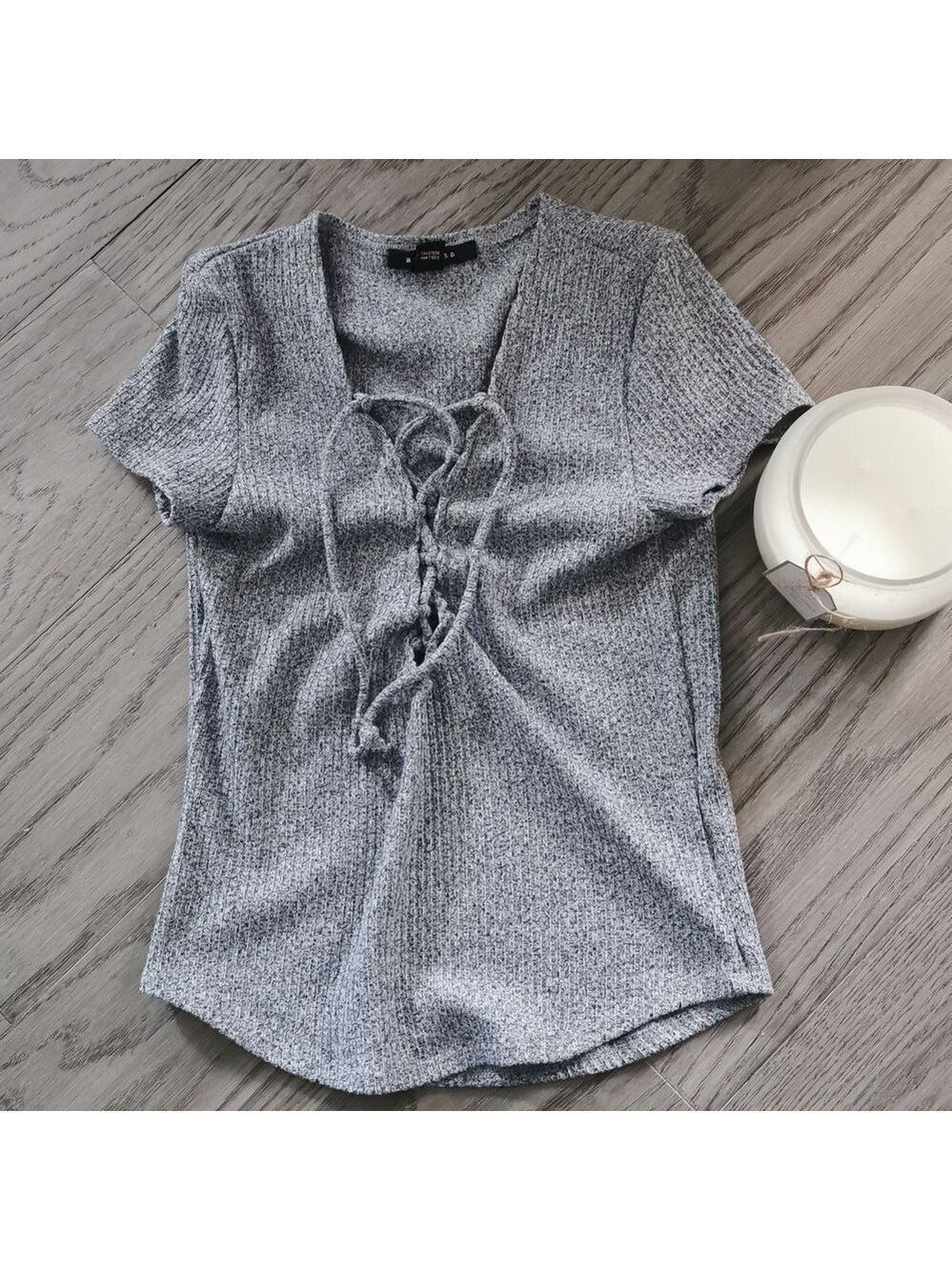 Revamped grey short sleeve top. Size Medium